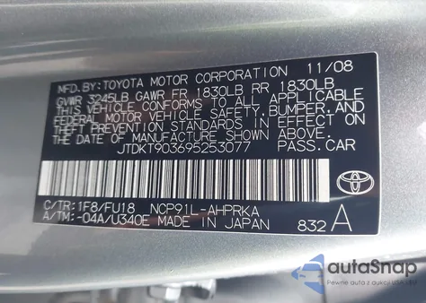 2009 Toyota Yaris из США, поврежденный, VIN JTDKT903695253077